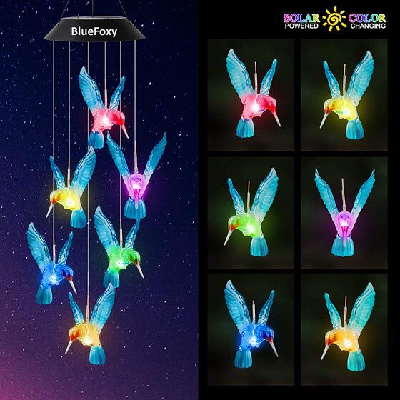 Solar blue hummingbird Wind Bell light LED hummingbird courtyard solar wind Bell light landscape light garden light