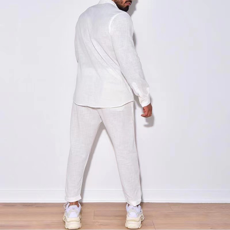 001 Grenzüberschreitender europäischer und amerikanischer Herren-Leinenanzug für den Herbst, lässig, mit langen Ärmeln, modisch, Arbeitskleidung, Sportbekleidung_voghion.com