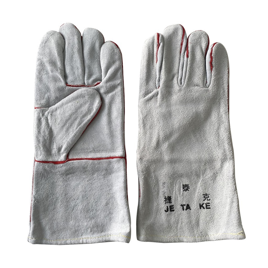 长款劳保皮手套全牛皮耐磨34cm灰色全皮焊工电焊手套广州批发