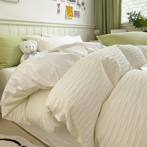 Romantic Princess INS pure cotton seersucker double set four-piece set pure cotton dormitory three-piece bed and breakfast girl style simple