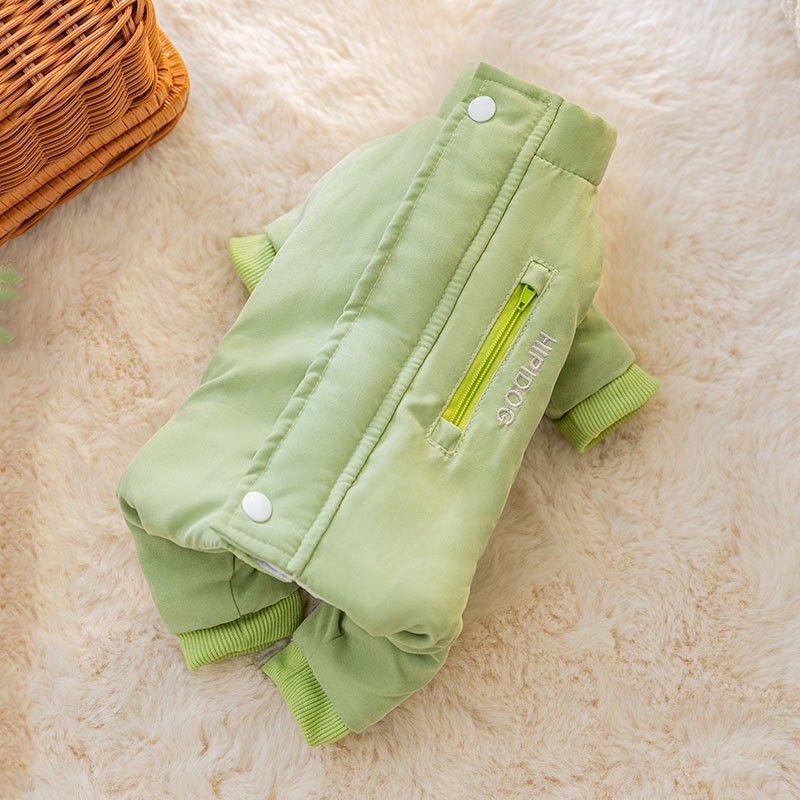Perro de otoño e invierno, bolsillo de algodón acolchado cálido grueso, chaqueta acolchada de algodón de cuatro patas, gato Teddy Bichon, ropa para perros