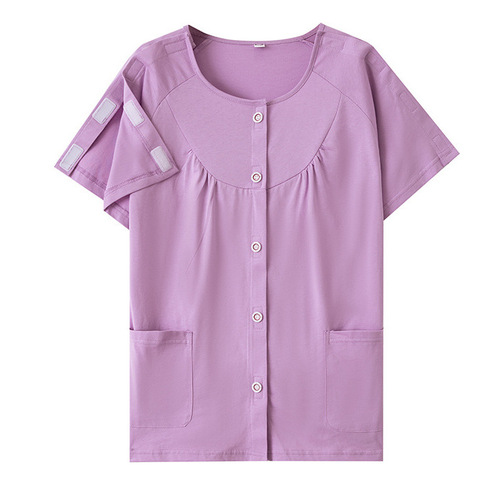 Summer easy-to-wear hospital gowns, short-sleeved pure cotton nursing gowns, stroke patient recovery clothes, orthopedic fracture patient gowns