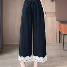炸街时尚女裤仿天丝蕾丝花边阔腿裤女春夏款森系甜韩厂家一件代发