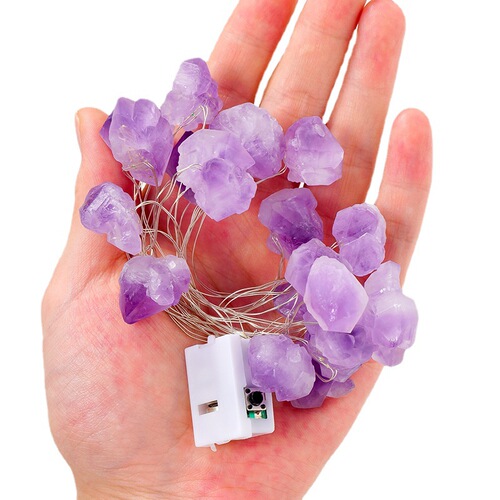 Cross-border hot selling natural pink amethyst white crystal raw stone gravel DIY long strip atmosphere light string European and American Christmas decorative lights