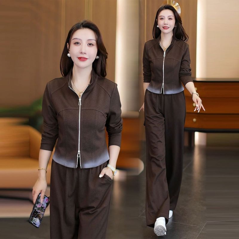 时尚休闲套装女2025秋季新款时髦洋气立领开衫外套阔腿裤两件套潮|undefined