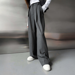 Cross-Border Draped Wide-Leg Trousers European and American 2025 Spring and Summer New Versatile Loose Suit Trousers Straight Suit Trousers for Women