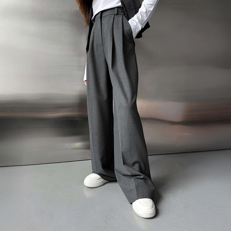 Cross-Border Draped Wide-Leg Trousers European and American 2025 Spring and Summer New Versatile Loose Suit Trousers Straight Suit Trousers for Women