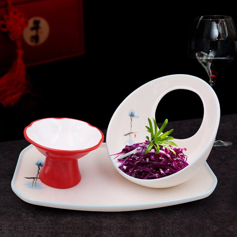 Hotel features open-end plate national style new Chinese style combination suit double plate cold dish high-legged melamine tableware Hotel features open-end plate national style new Chinese style combination suit double plate cold dish high-legged melamine tableware
