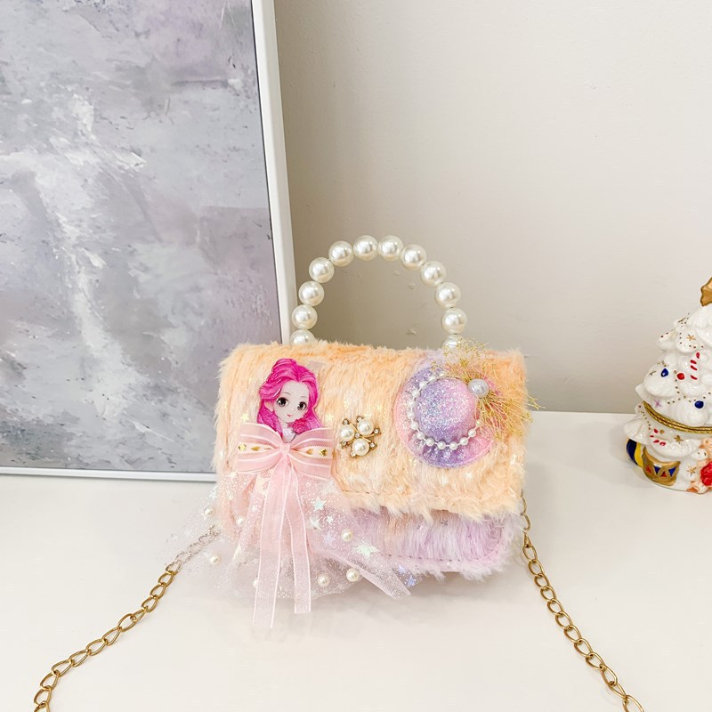 Hermosa mochila de niña pequeña moda de moda mochila portátil, princesa dama mochila de perlas, mochila de hombro