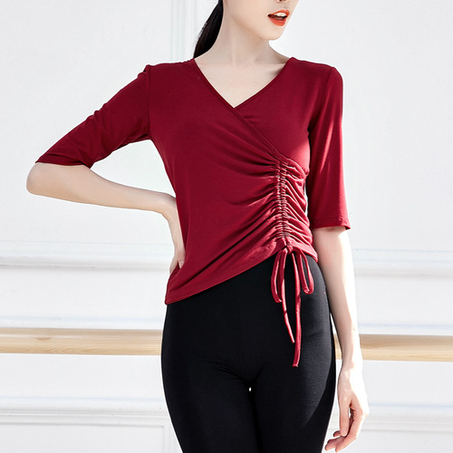 Dance practice clothes for women, modern classical jazz yoga body-slim tops with finger drawstrings, long sleeves, art exams for adults