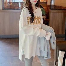 100%纯棉白色打底衫女春秋2025新款长袖开叉上衣韩版宽松秋衣T恤