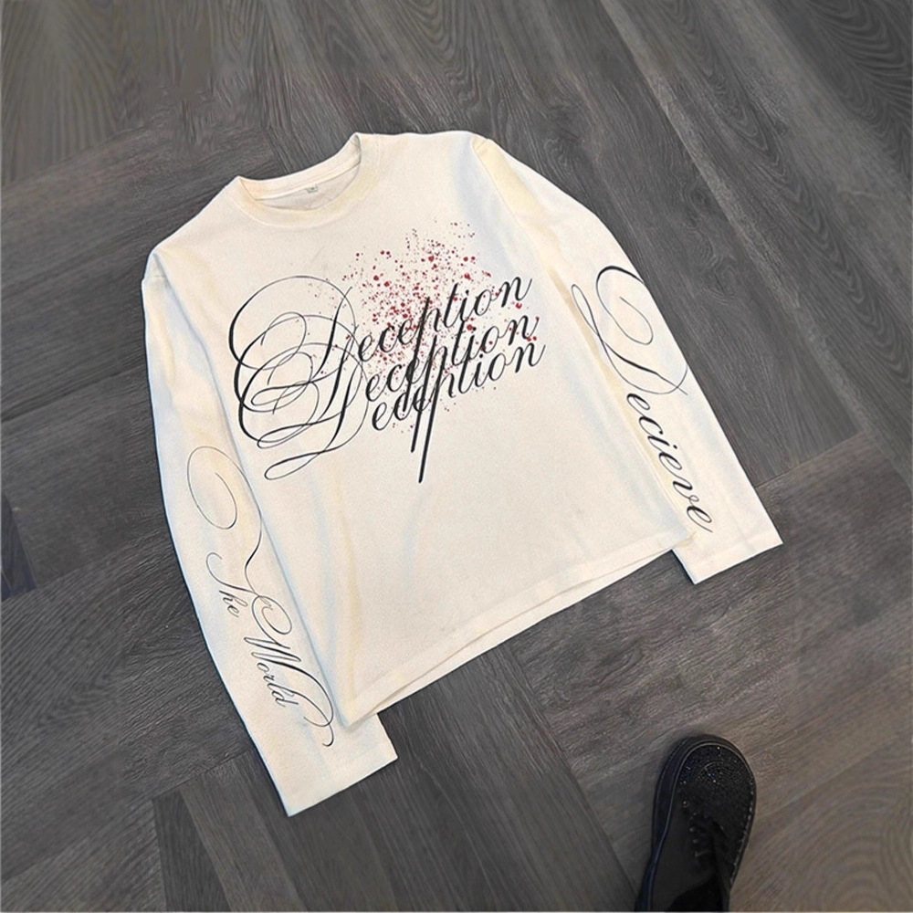 European and American Cross-Border Autumn and Winter New Fashion Trendy Cool Street Print Men's and Women's Long-Sleeved T-Shirt Tops Y2K Wholesale