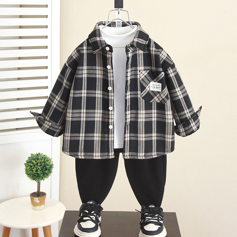 6922 niños más camisa de terciopelo 2025 invierno nuevo bebé camisa a cuadros engrosada de una pieza de terciopelo ropa infantil casual