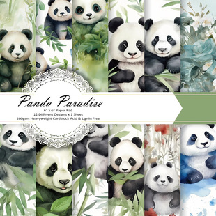 Giant Panda Gold and Silver Cardboard DIY Gift Wrapping Paper Handbook Material Paper 6inch Single-Sided Patterned Paper Handmade Paper Wholesale