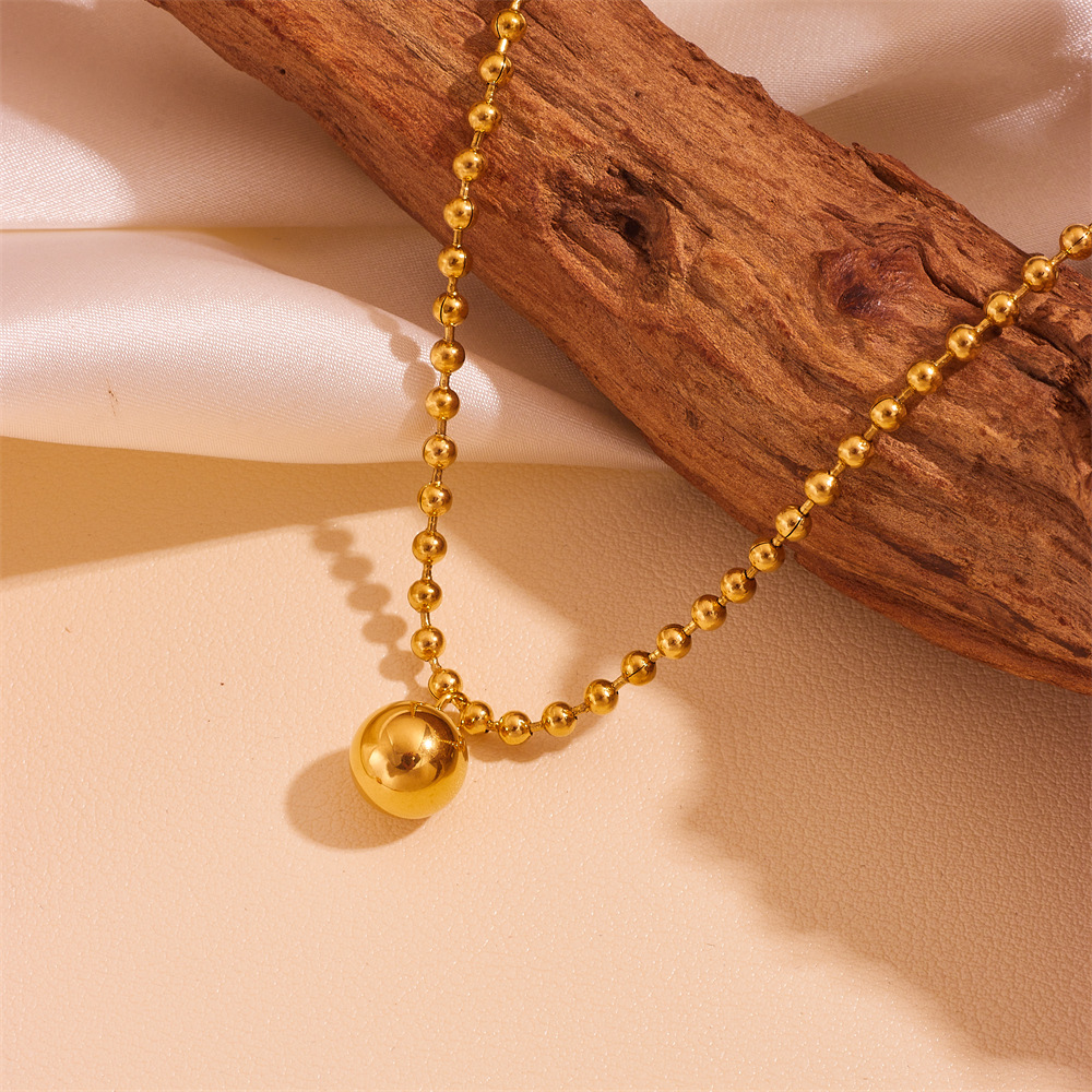 Europa y América exagerada de acero inoxidable ronda Cadena de cuentas redondas buena suerte sólida ronda perla de la joyería de las mujeres pendientes pulsera collar de la joyería