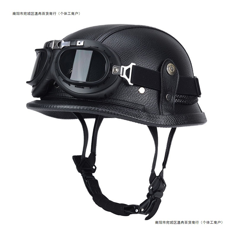 Ha Lei Scooter German Style Half Helmet Cruiser Retro Harley Motorcycle Helmet (Auto Parts and Accessories) - m55-56-black-helmet-only