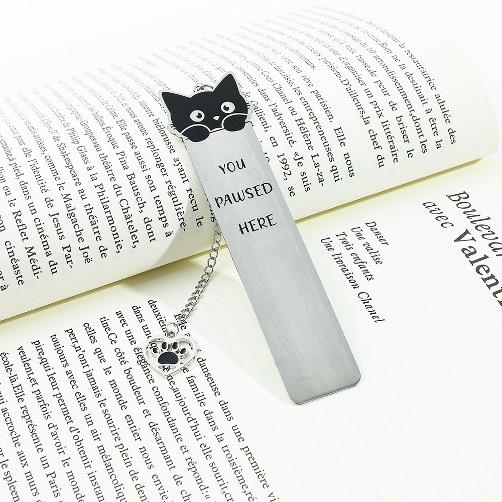 27g Weight Bookmark Stationery Type 1 Piece Quantity Class, School Occasion 201 Stainless Steel Material Letter, Cat Pattern Cute Style 1 Piece Letter Cat Class School 201 Stainless Steel Cute Bookmark 无
