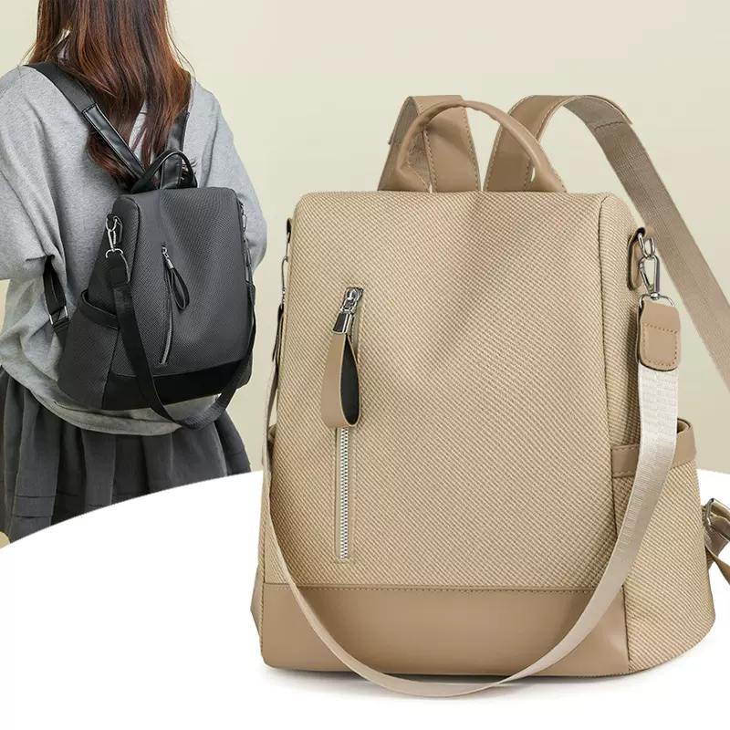 欧美时尚女士背包简约通勤防泼水单肩书包百搭休闲风防盗PU双肩包