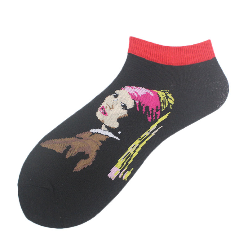 Calcetines de tobillo para hombre primavera y verano calcetines nuevos calcetines de corte bajo para mujer pintura al óleo calcetines de moda europeos y americanos ins al por mayor transpirable