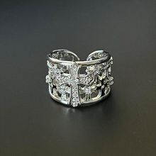 十字花镂空戒指女个性冷淡风滴胶镶钻食指戒时尚创意高级感开口戒