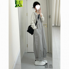 春夏减龄背带裤一整套女2025新款休闲连帽条纹上衣工装连体裤女潮