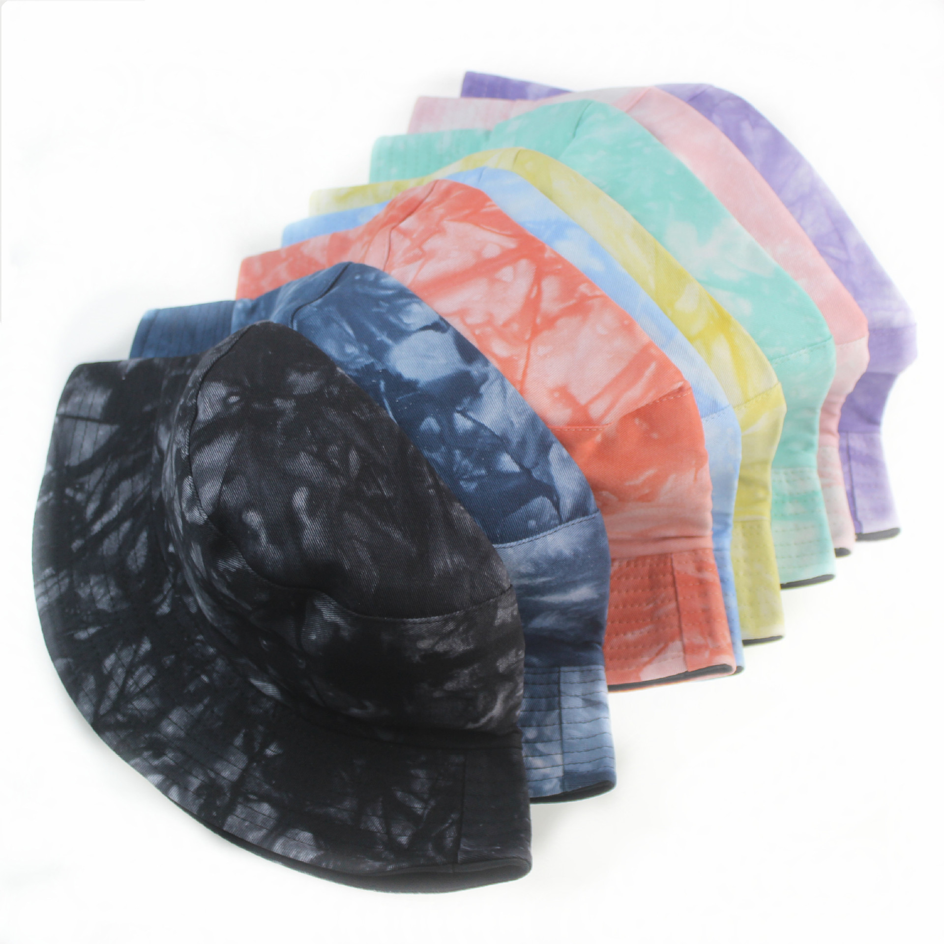 Cross border new pattern tie-dyed Fisherman hat summer ventilation Hat travel Sandy beach Two-sided Colorful Painting Bucket hats