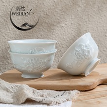 陶瓷碗家用纯色米饭吃饭碗中式创意高温陶瓷餐具简约个性青瓷小碗