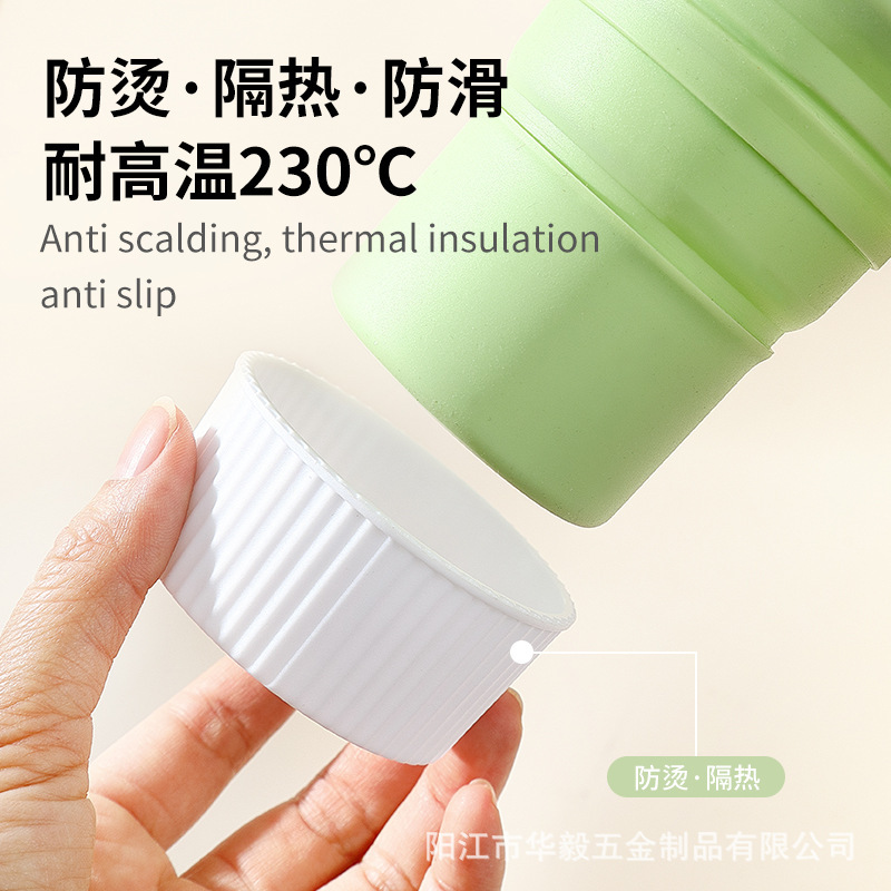 Viajes portátiles tazas de agua de silicona de grado alimenticio tazas plegables resistentes a altas temperaturas retráctiles tazas de agua plegables 350ML con tazas de agua cubiertas