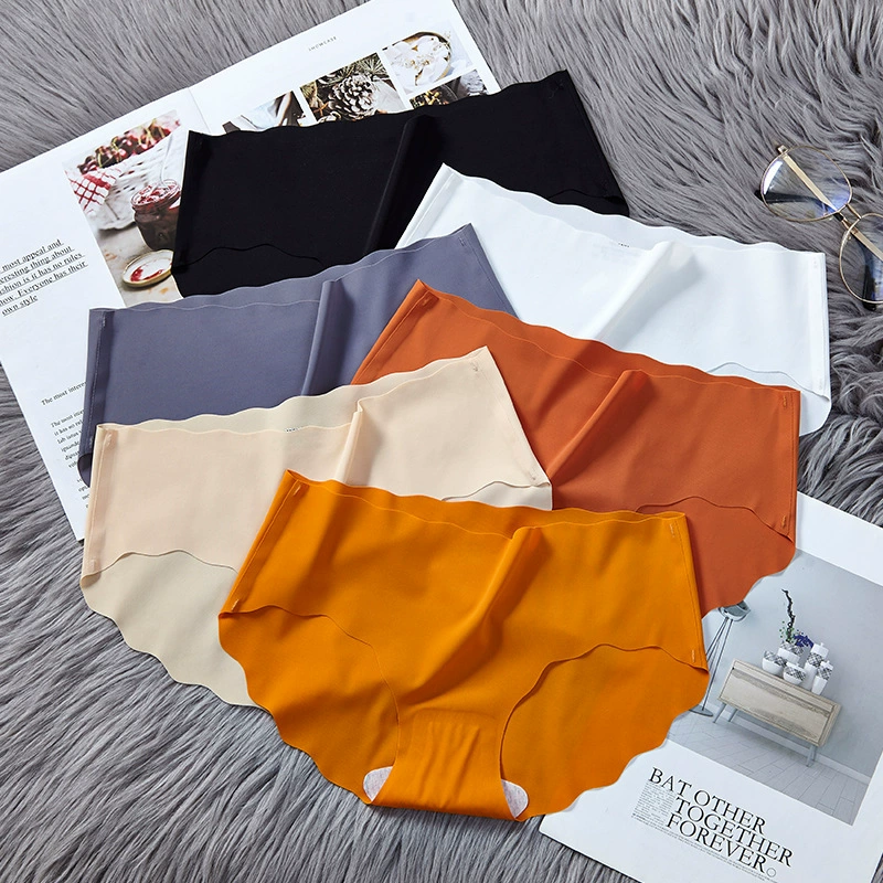 Бесшовное нижнее белье для девочек Ice Silk с трехсторонней волной, однотонное дышащее, цельное женское треугольное нижнее белье больших размеров с низкой талией