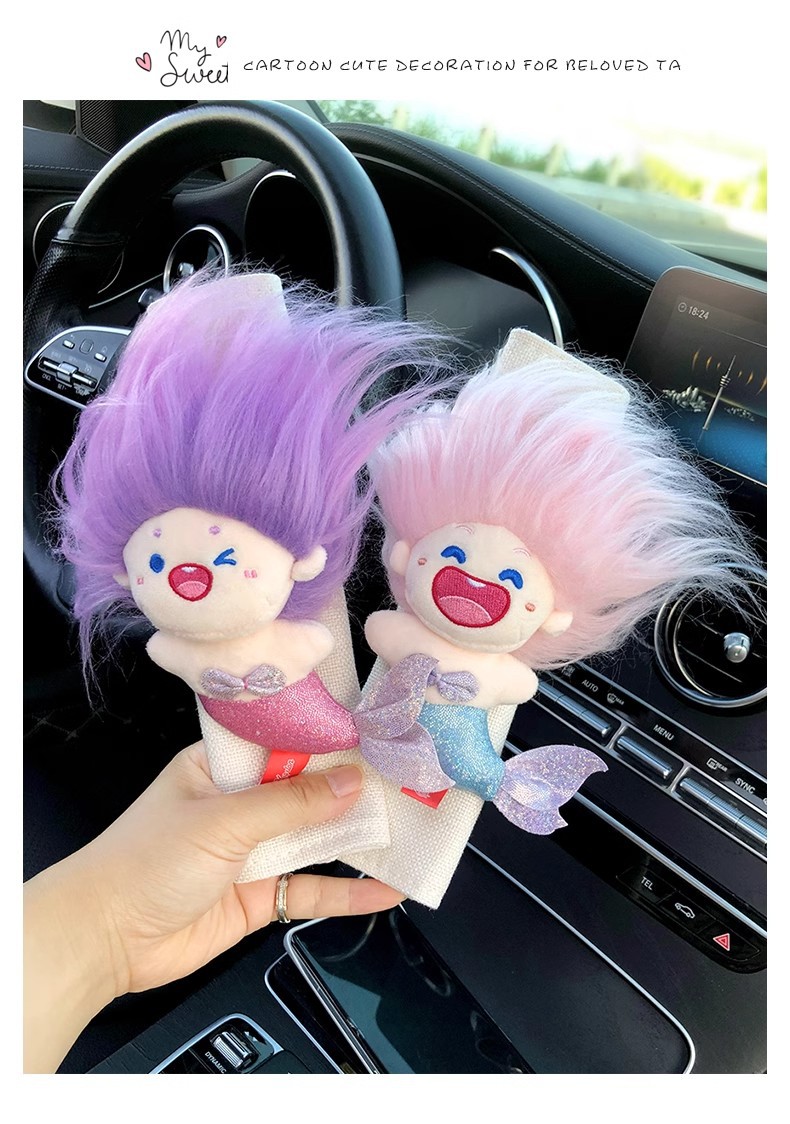 The United States blew up the mermaid car seat belt shoulder pad cotton doll doll car ornaments car decoration women