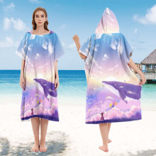 海豚款斗篷沙滩浴袍 海边换衣浴袍 冲浪衣 印花连帽浴巾一件代发2