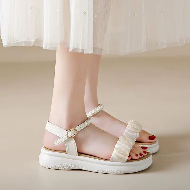 Женские сандалии в стиле феи, весна-лето 2025, новая модель, французские плоские пляжные сандалии на толстой подошве,  маленькие ароматные женские туфли.