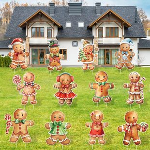 2025 Christmas Gingerbread Man Yard Sign Outdoor Lawn Santa Claus Holiday Party Decoration Sign