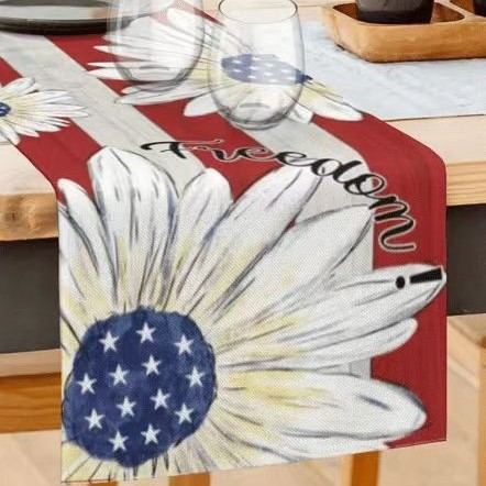 Transfronterizo 2024 Amazon nuevo día independiente pentáculo lino tabla bandera tabla de comedor tabla de té tabla de bandera