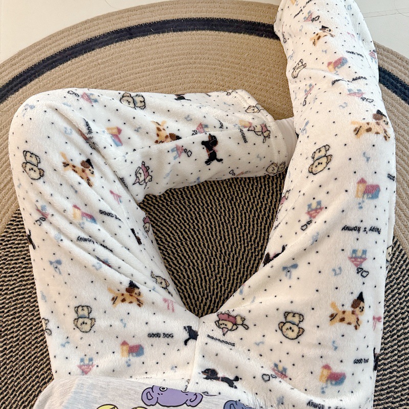 Pantalones de pijama de franela de dibujos animados de otoño y invierno para mujeres con pantalones de lana de coral caliente para estudiantes de lana de invierno para el hogar