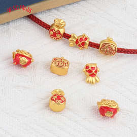 平安福袋 聚宝盆 招财进宝 金鱼国风沙金色头饰材料 diy手链配件