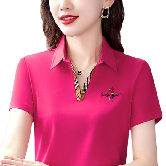 Short-sleeved T-shirt Women's 2023 Summer New Fashion Age-reducing Mom Polo Shirt Loose Top Lapp Large Size Thin