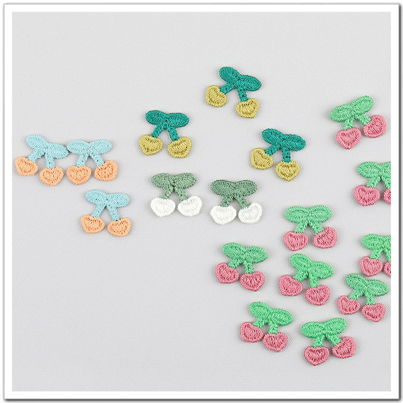 迷你樱桃刺绣补丁贴发饰品材料儿童衣帽鞋袜裤边毛衣装饰辅料232