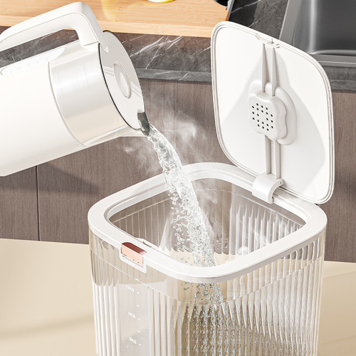 Light luxury 20kg 30kg transparent rice bucket push-type open lid rice storage tank insect-proof and moisture-proof flour bucket rice bucket wholesale