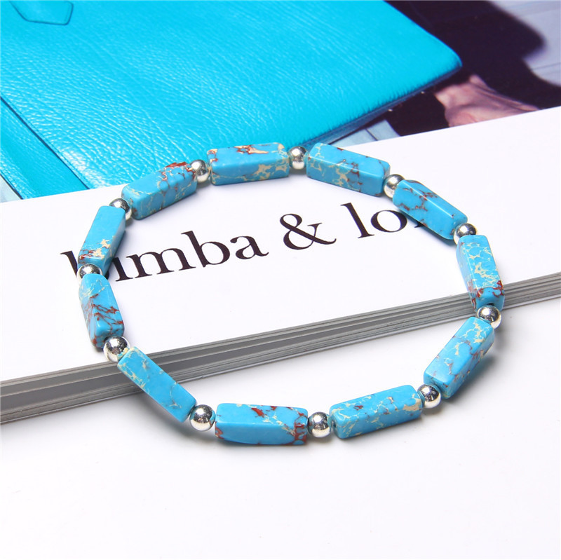 Blue Emperor Stone Bloodstone Yellow Tiger Eye Square Bracelet Retro Simple Elastic Bracelet Hot Sale