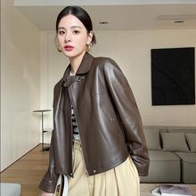 高档海宁皮衣外套女装2025春秋新款上衣短款复古美拉德休闲皮夹克