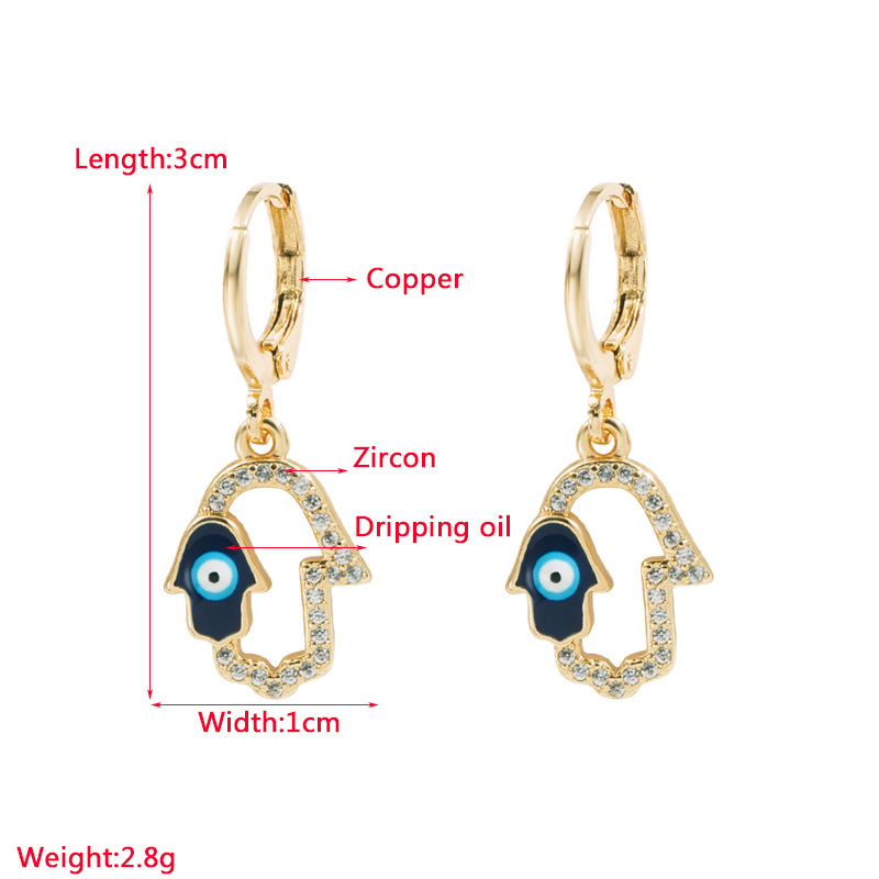 Fashion Devil's Eye Palm Copper Drop Earrings Enamel Zircon Copper Earrings display picture 1