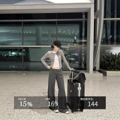 5werkwen针织开衫女灰色短款圆领外搭韩系春夏外套百搭长袖上衣潮