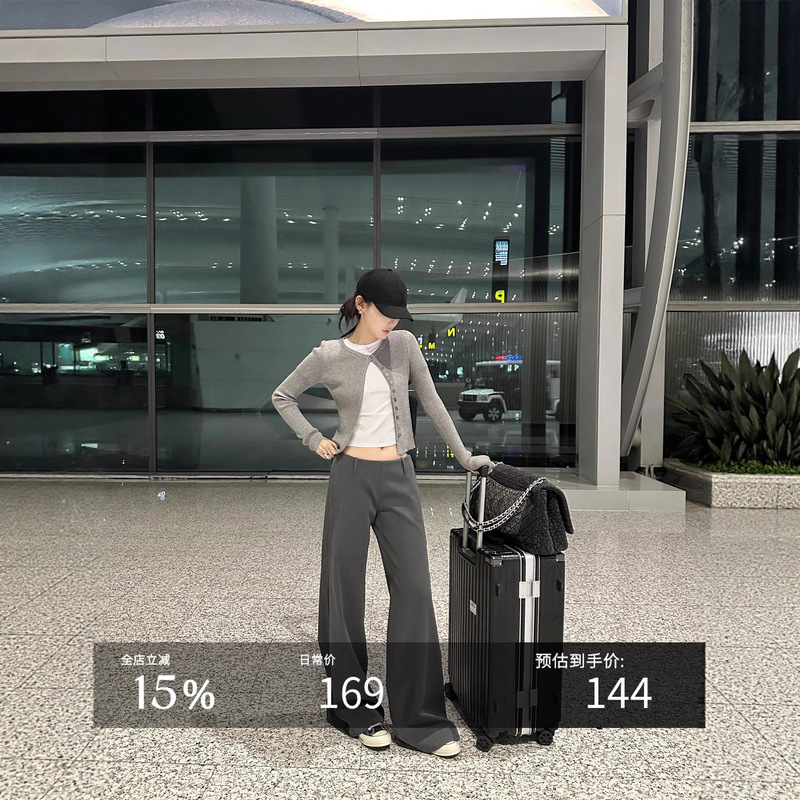 5werkwen针织开衫女灰色短款圆领外搭韩系春夏外套百搭长袖上衣潮|undefined