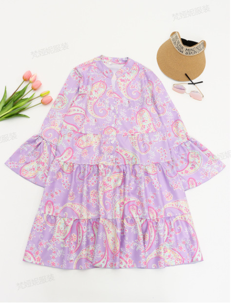 Women's Swing Dress Elegant V Neck Printing Nine Points Sleeve Printing Above Knee Daily Street display picture 7