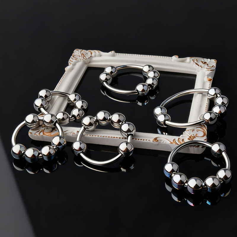 Metal Six-Bead Lock Ring, 40mm Inner Diameter, Hypoallergenic Steel Penis Ring — detail image 3
