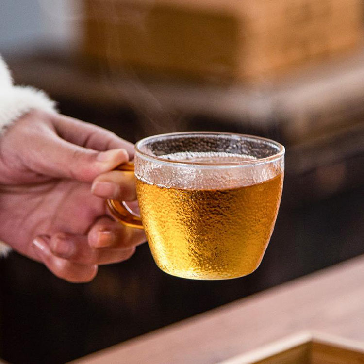 Patrón de martillo de vidrio borosilicato para el hogar taza de té pequeña taza de té con mango taza de té de Kung Fu juego de té sola taza pequeña taza de té