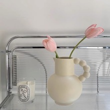 法式陶瓷奶壶提手花瓶ins风 高颜值插花水养客厅摆件装饰品干花