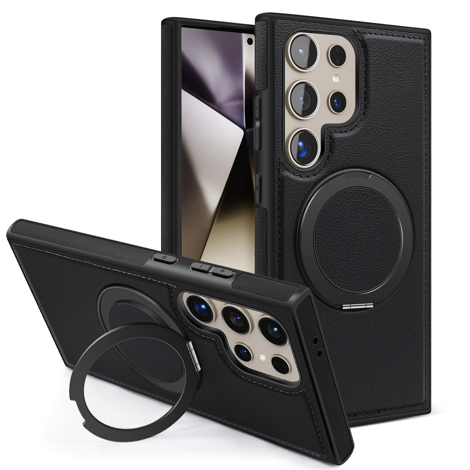 Funda de cuero Yashi para negocios transfronterizos, adecuada para Samsung S26 Ultra, con soporte magnético giratorio de 360 grados y protección completa.