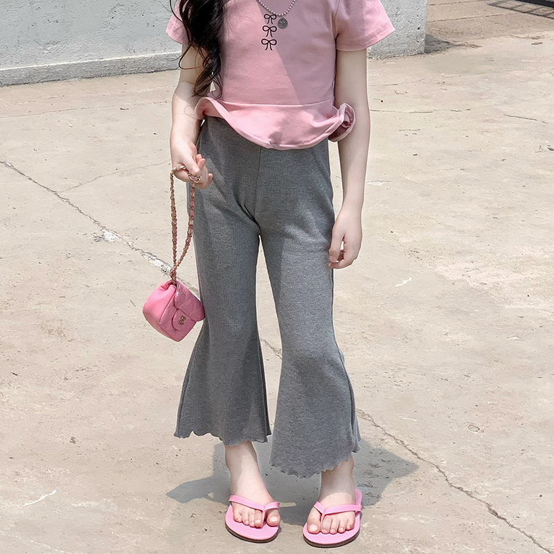Girls' Thin Flared Pants 2025 Summer New Korean Style Children's Stretch Slim Pants Baby Girls' Cropped Trendy Pants